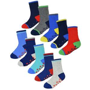 10 Pack Baby Boy Cotton Rich Non Slip Socks with Star Grippers