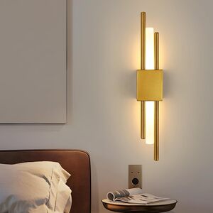 GOECO LED Indoor Wall Light, Gold Modern LED Wall Light for Bedroom, 3000K
