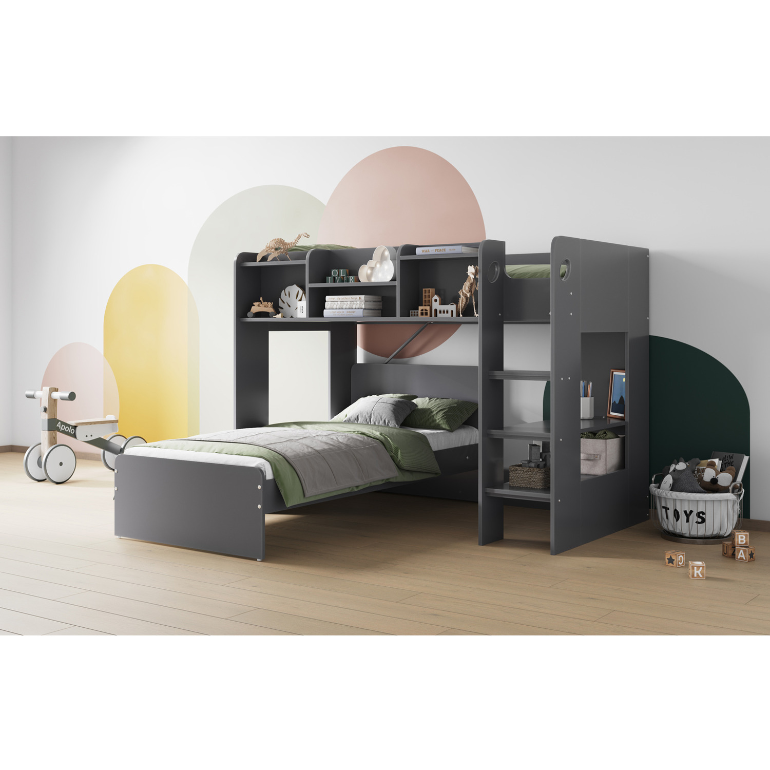 Flair Wizard L Shaped High Sleeper Grey - Grey