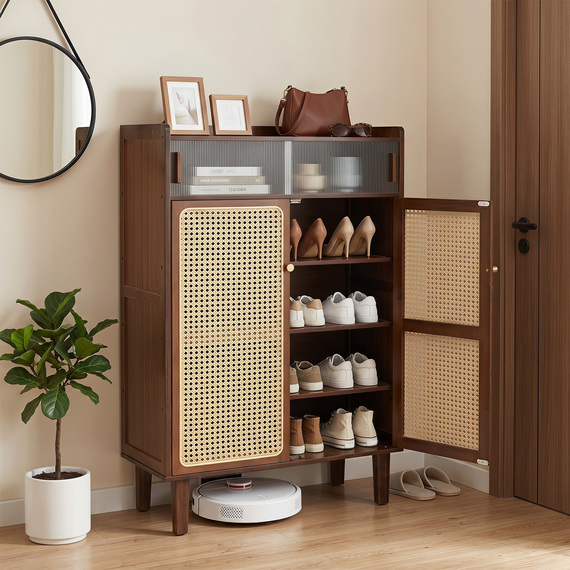 Bamboo Shoe Cabinet with Woven Doors