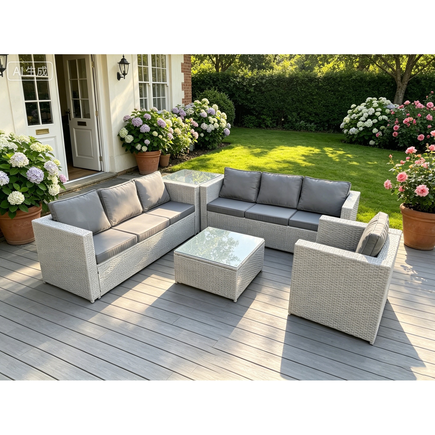 Fimous Light Grey Rattan Garden Outdoor Lounge Sofa Set Chair Sofa - Image 3