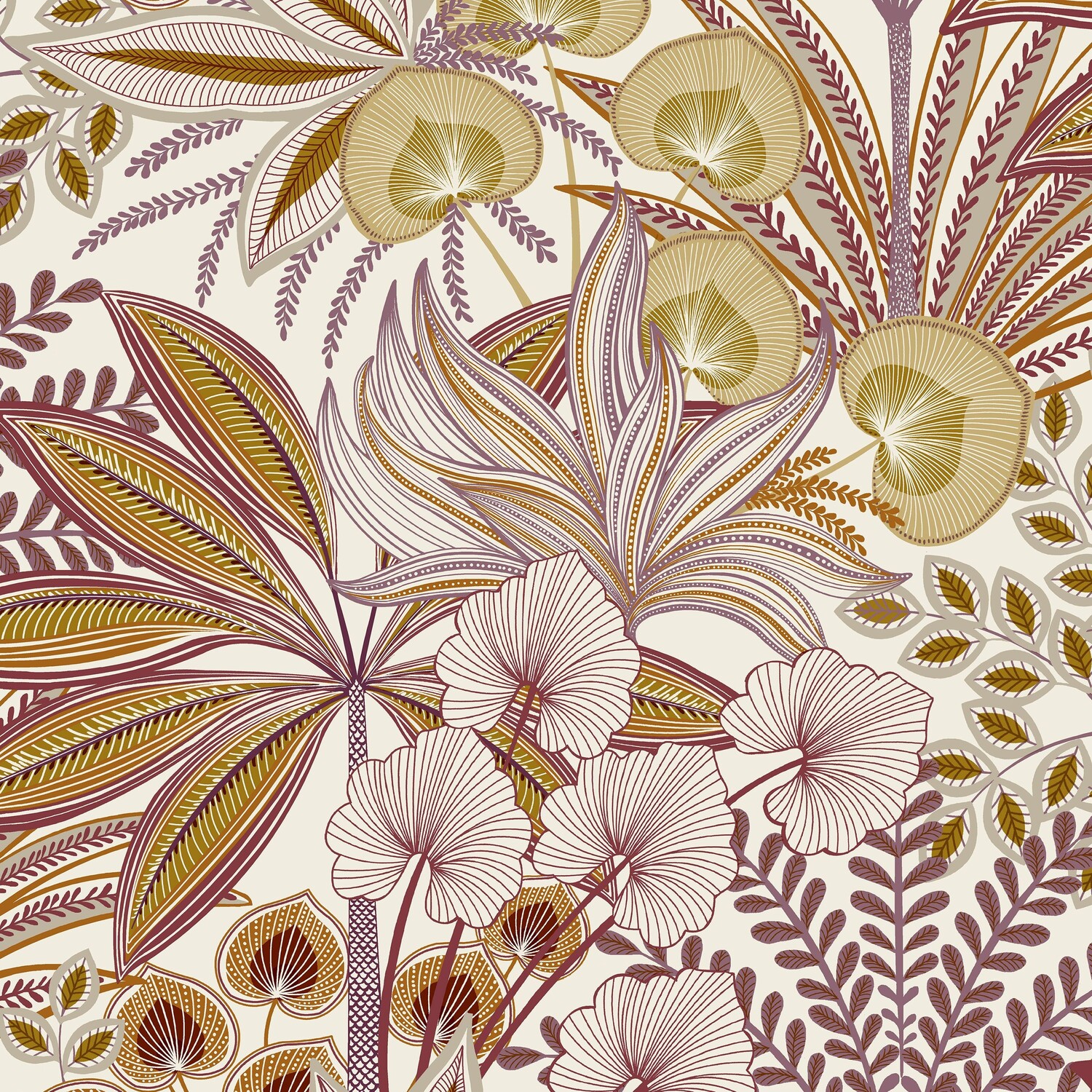 Grandeco Jody Retro Jungle Botanical Textured Wallpaper - Pink Orange