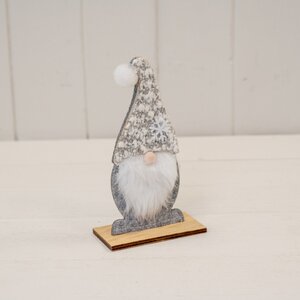 Small Grey Felt Gonk with Furry Beard and Snowflake Detail Hat