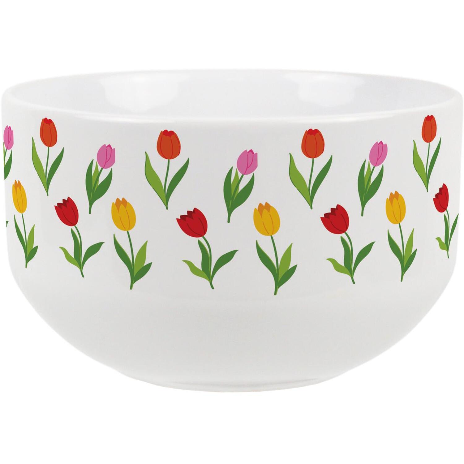 Purely Home Tulips Print Ceramic Bowl - Green / 1