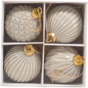Set of 4 Ceramic Ridged Baubles