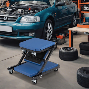 2 in 1 Rolling Folding Creeper Seat with Universal Wheels-Blue