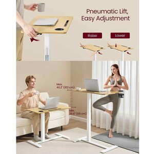 Mobile Overbed Desk Adjustable Wheels, Oak
