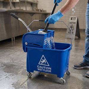 2 x Blue 20L Kentucky Dual Mop Bucket & Wringer System With Wheels