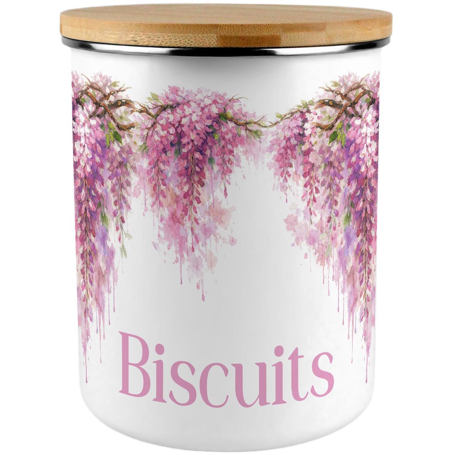 Extra Large Enamel Biscuit Canister - Pink Wisteria Kitchen Food Storage Gift - Image 2