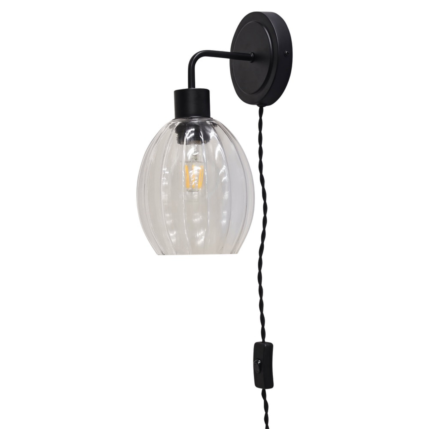 First Choice Lighting Toby Plug In Wall Light - Black & Clear