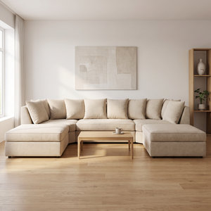 Verona U-shape Corner Sofa in Linen Fabric in Cream