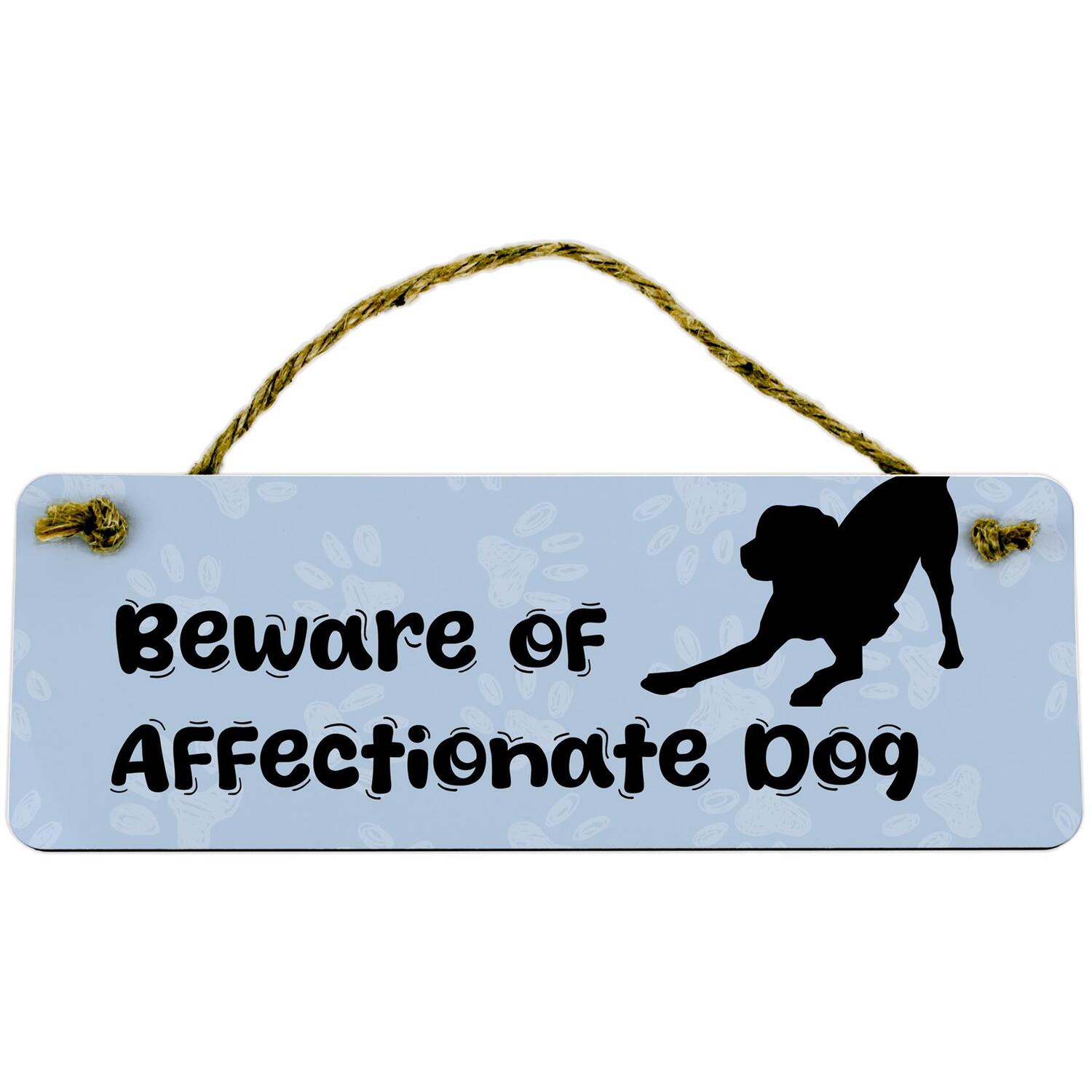 Beware Affectionate Dog Wooden Wall/Door Sign - Home Décor Gift - Blue - Blue