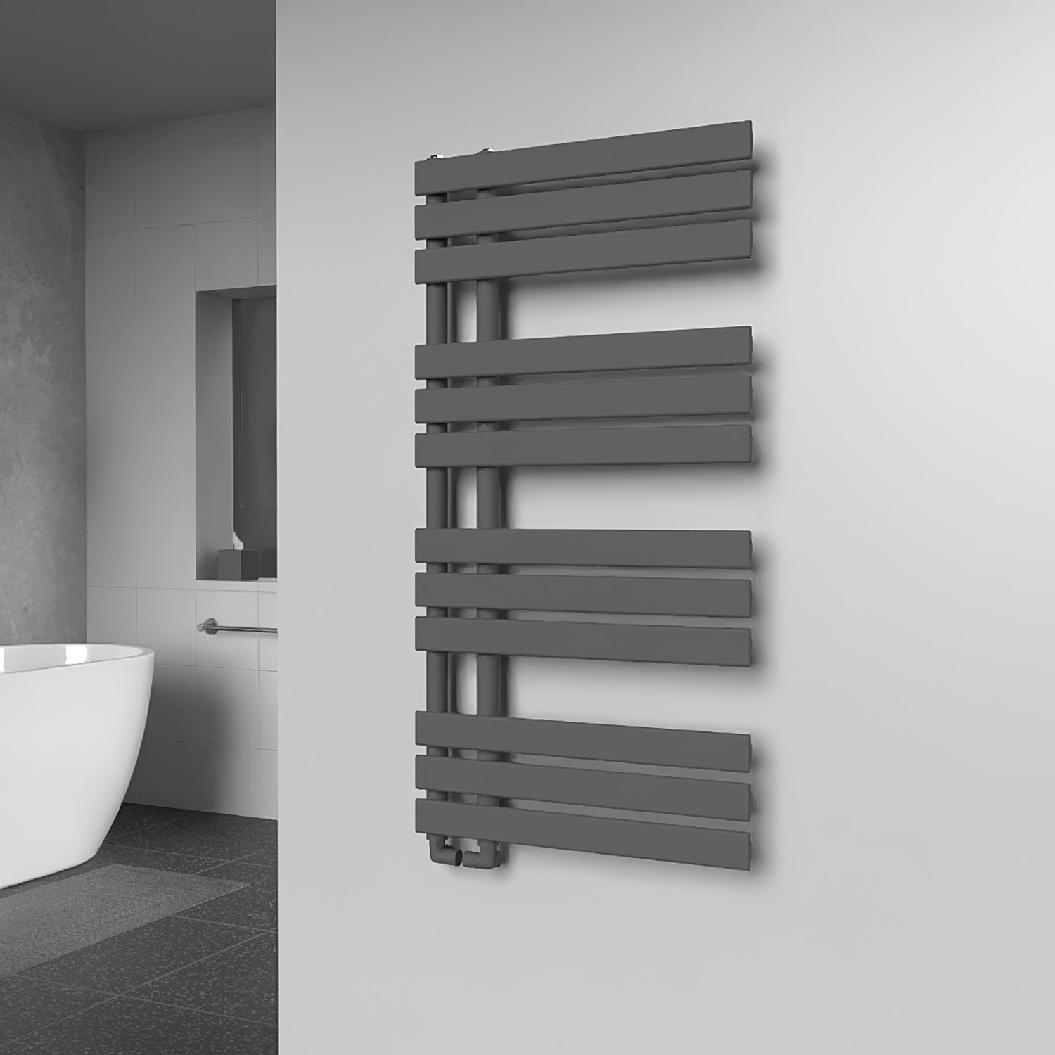 Lux Heat Anthracite Grey Open-Flat Designer Towel Radiator 1180mm (H) x 600mm (W) - Image 2