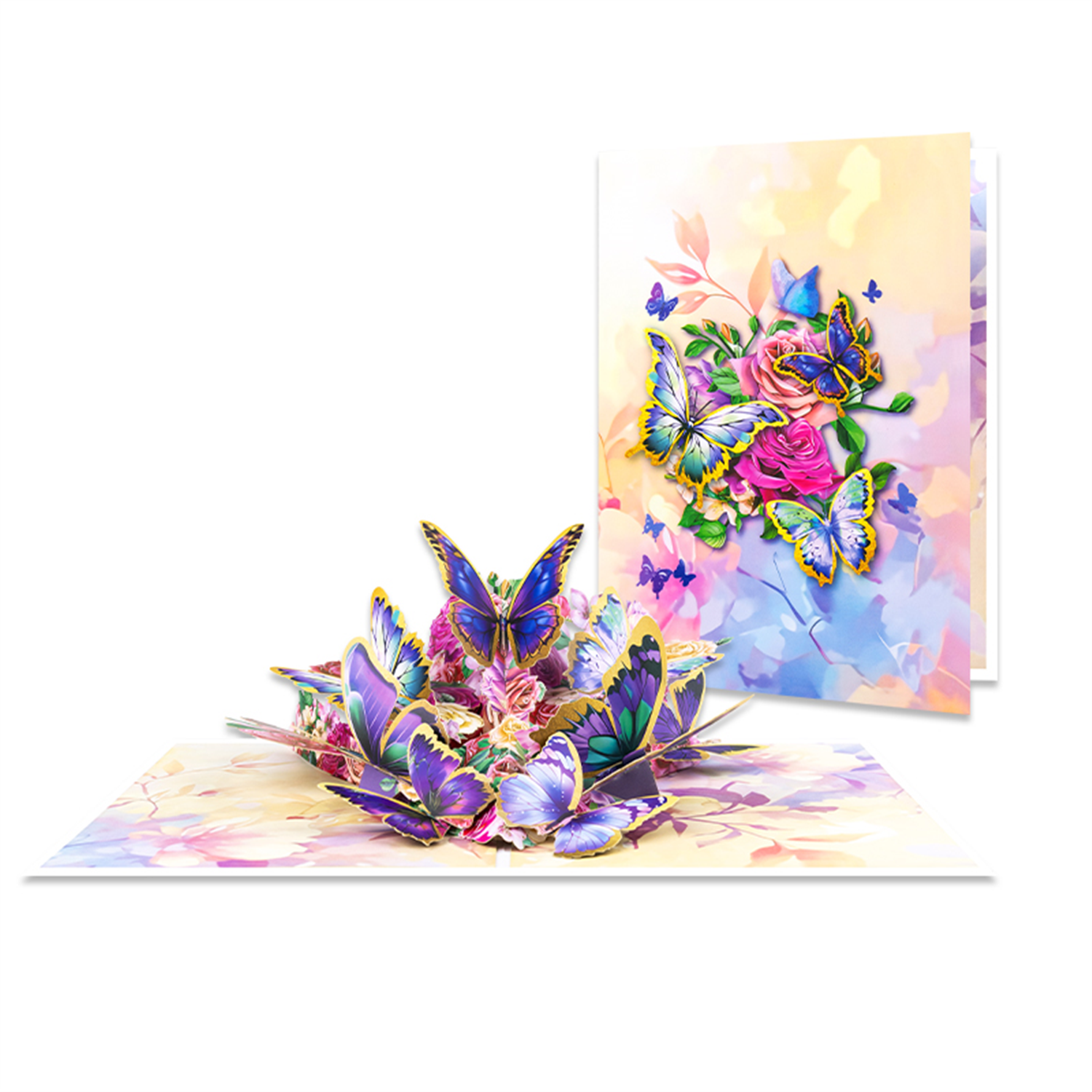 Brightfeel Flutter Bloom 3D Butterfly & Rose Pop Up Greeting Card - White