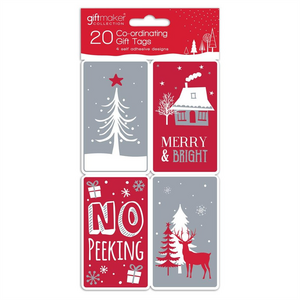 Pack of 100 Coordinating Cosy Christmas Design Self Adhesive Christmas Gift Tags