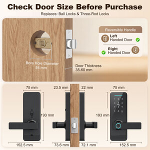 HOMCOM Smart Door Lock, Fingerprint/Passcode/APP/NFC/Key, Doorbell