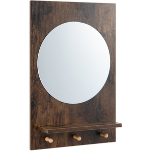 Costway Bathroom Mirror with Storage Shelf and Hanging Hooks-Brown