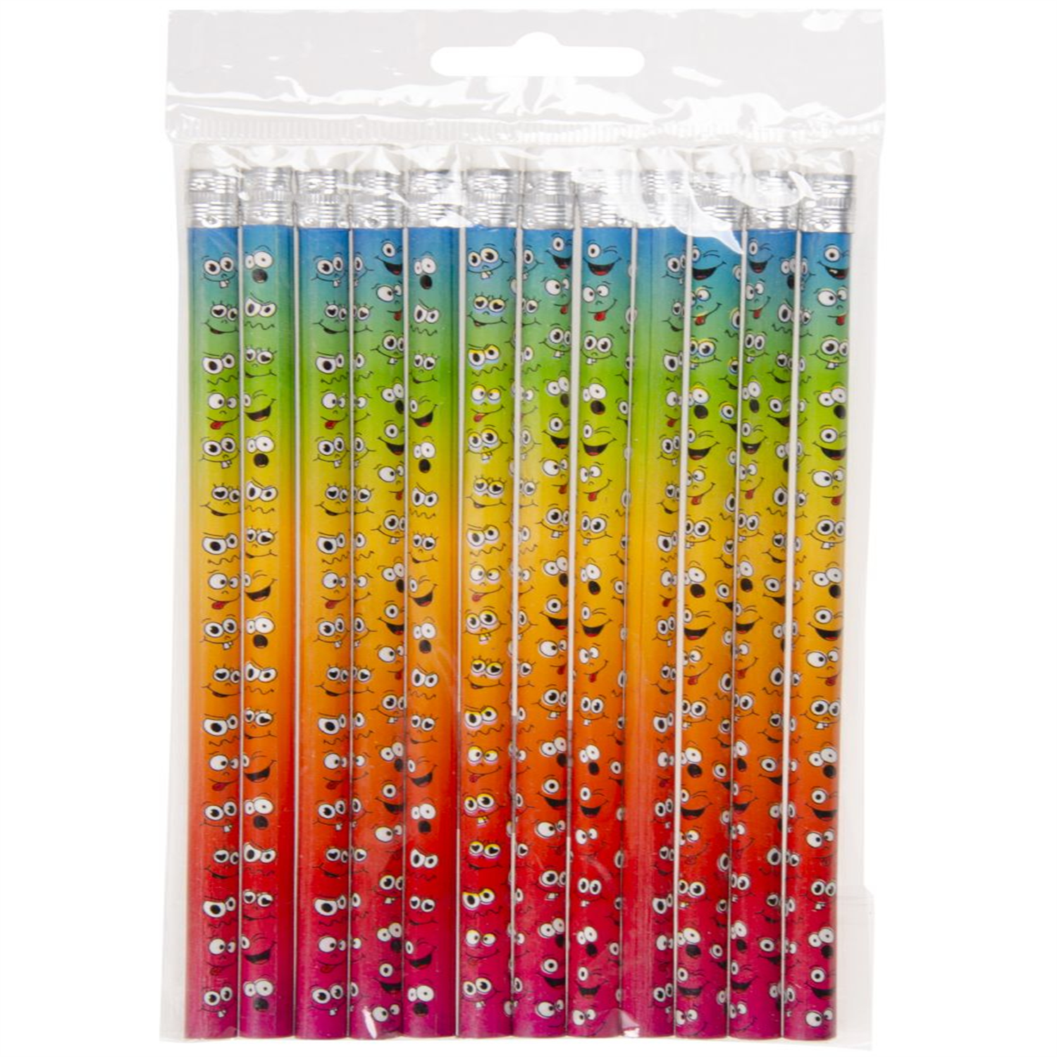 Pack of 12 Laughing Face Design Pencils with Eraser - School Loot Bag Filler - Image 2