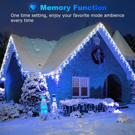 720 Light Warm White and Blue Icicle Christmas String Lights