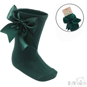 Green Elegance Knee Socks with Satin Bow 0 - 24 Months
