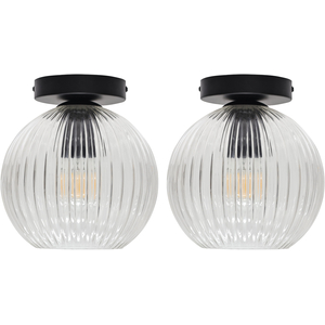 Set Of 2 Betchley Clear Ribbed Glass Globe Black Ceiling Lights