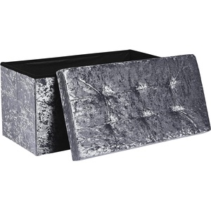 Storage Ottoman Padded Foldable Bench Chest with Lid, Grey Velvet, Medium