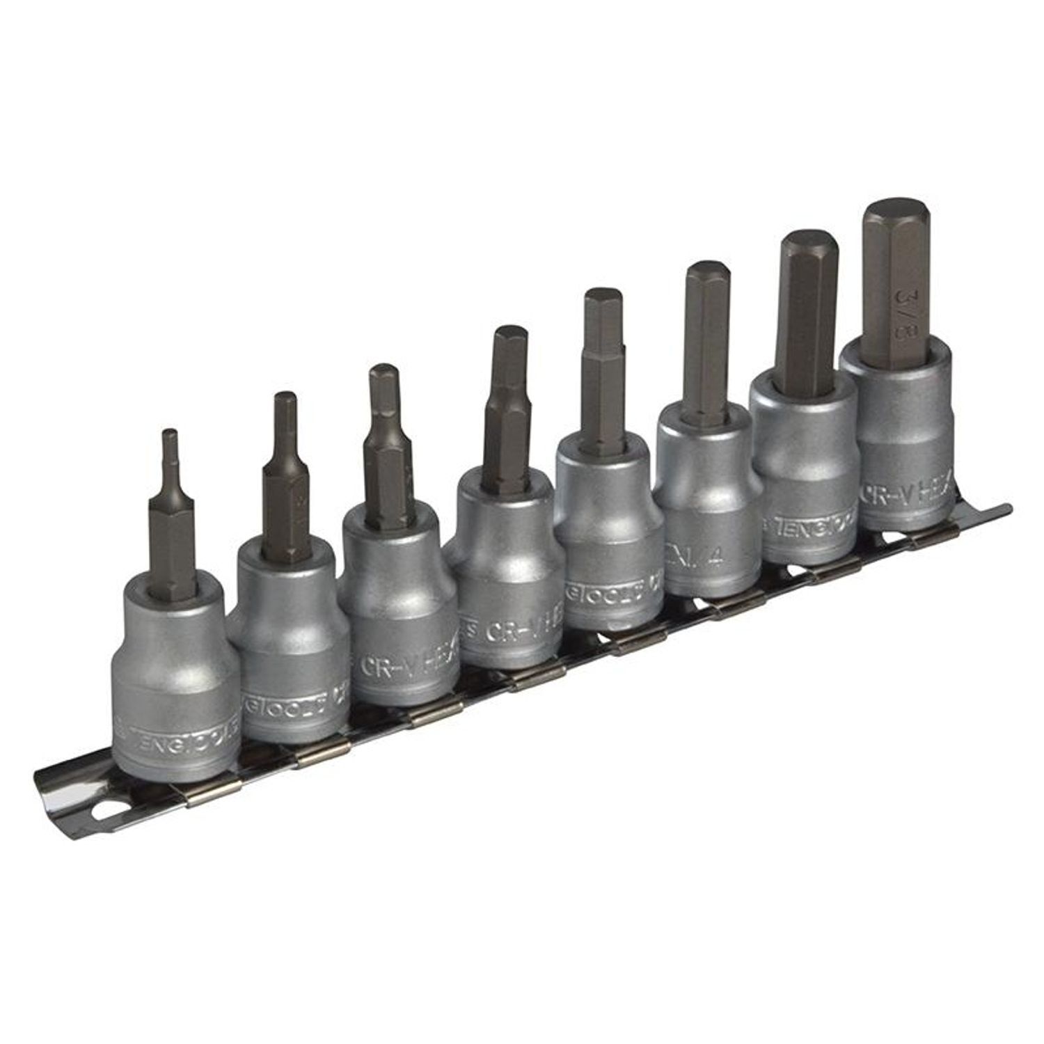 Teng M3811 Socket Clip Rail Af Hex Set Of 8 3/8In Drive A - Multi Colour