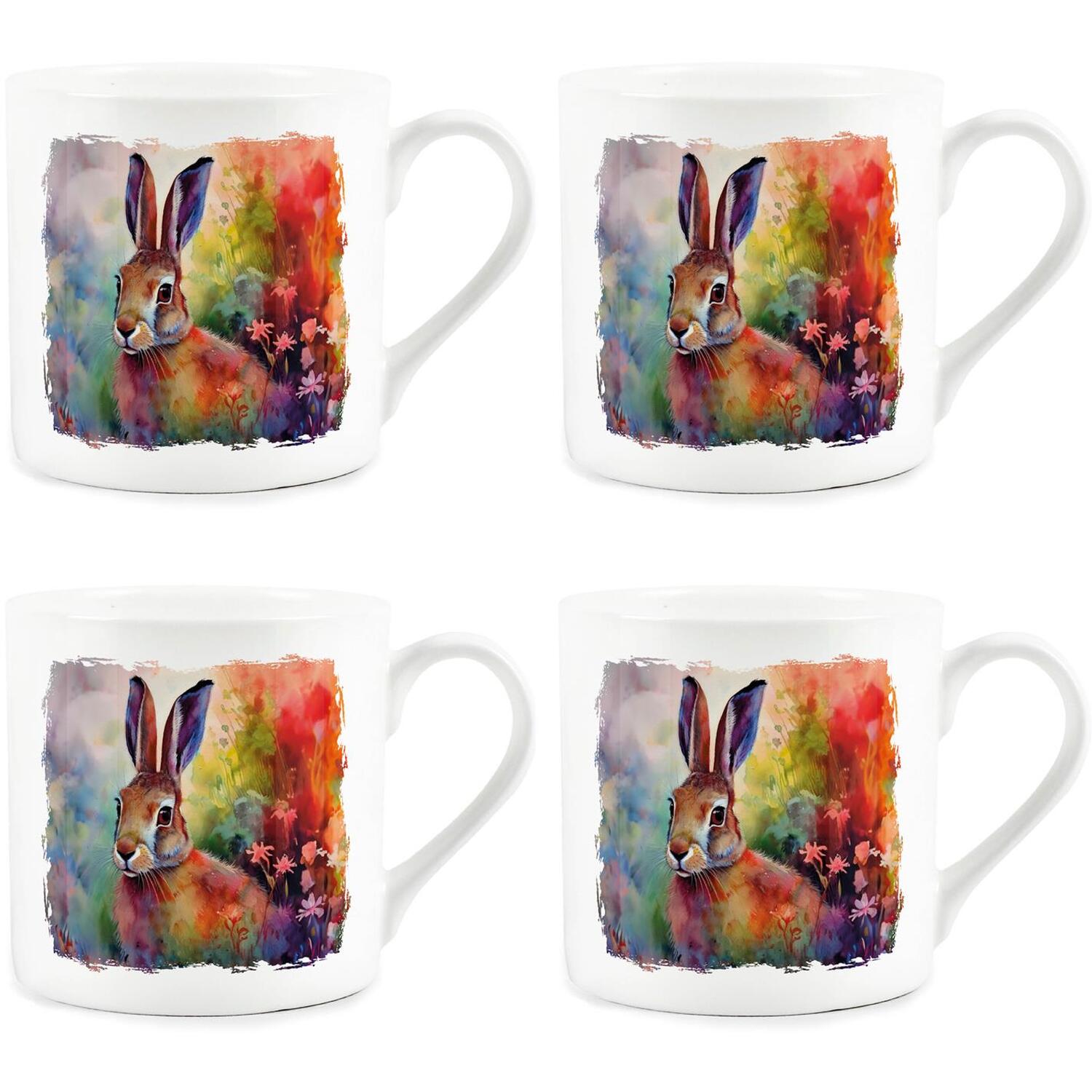 Vivid Hare Mugs - Countryside Gifts for Animal Lovers - Bone China Cups Set of 4 - Image 2
