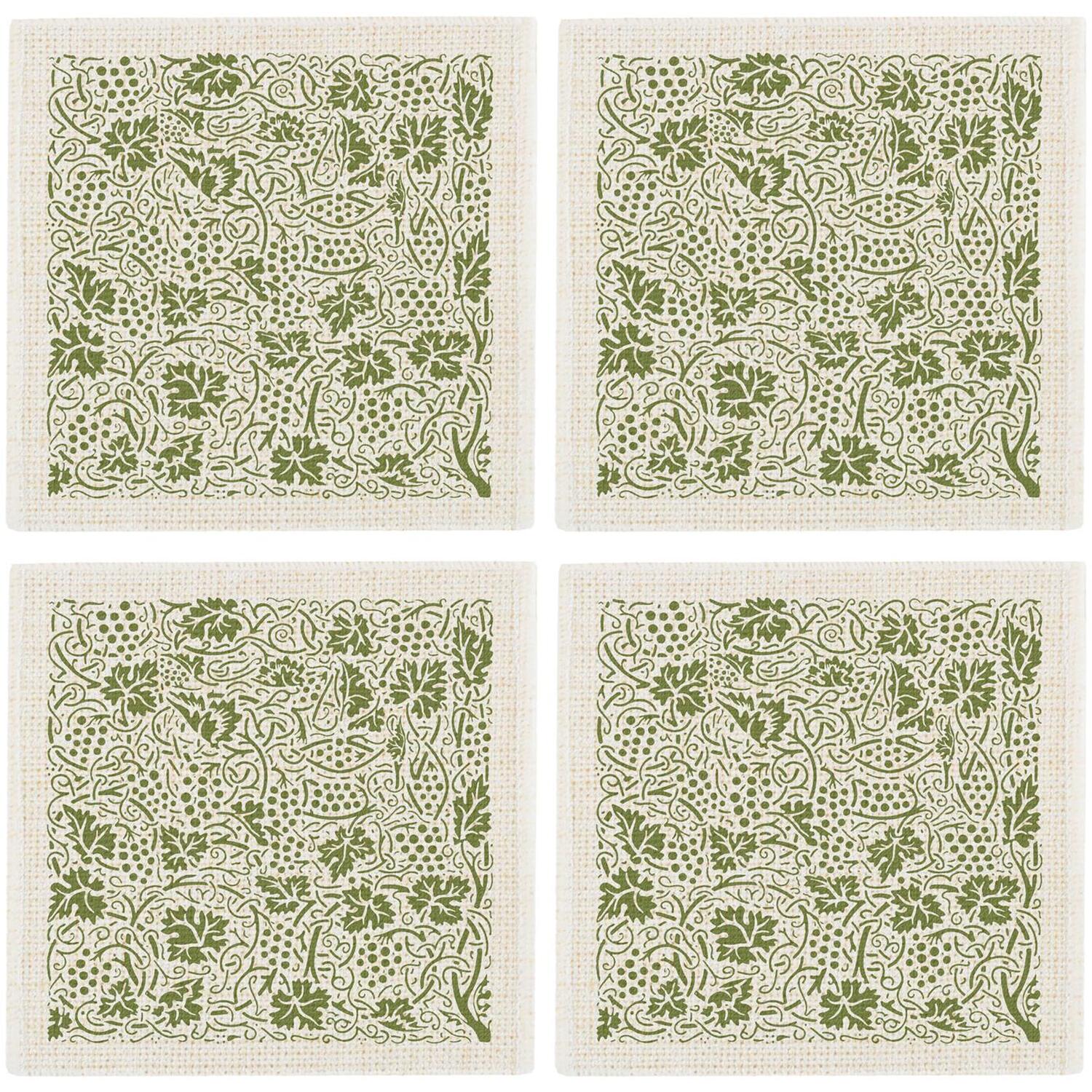 Purely Home Oak Leaves & Berries Fabric Coasters - Green Table Decor Gift, Set Of 4 - Green