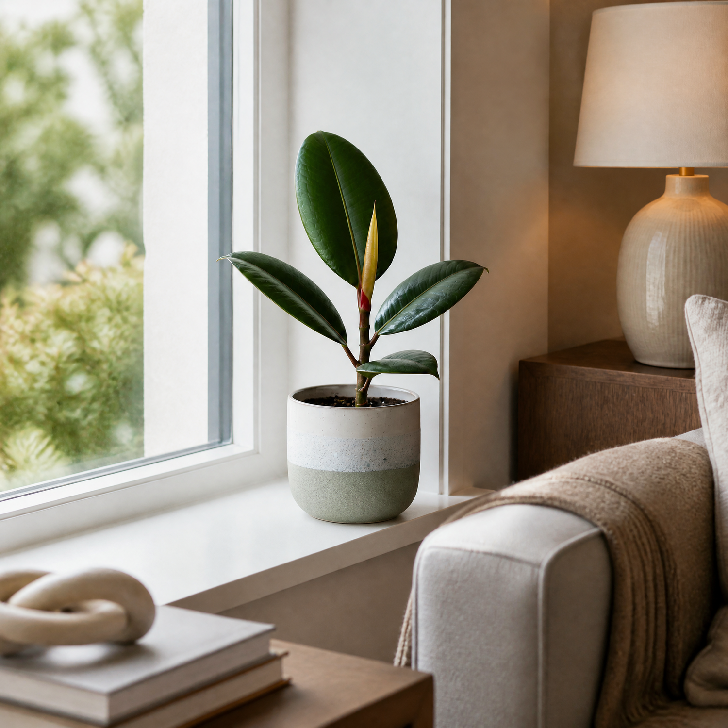 Plants By Post Ficus Robusta Rubber Plant E - Grey Stoneware