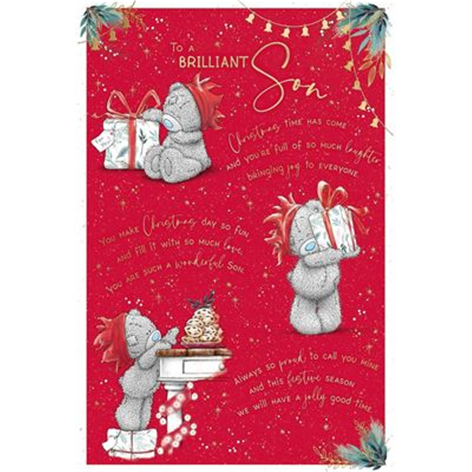 Bear With Present And Mince Pies Son Christmas Card - Image 3