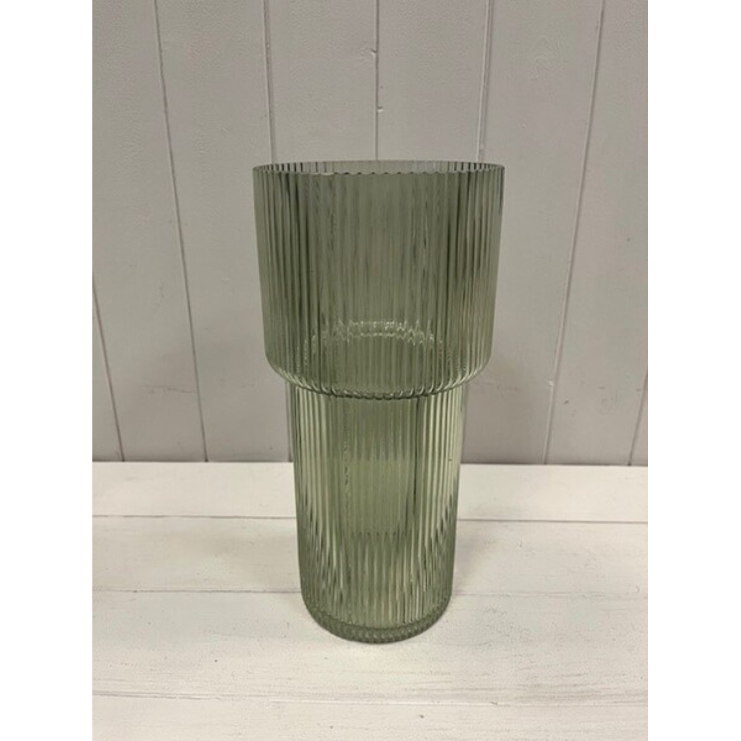 Kdmd Vintage Green Tall Glass Ribbed Vase - Green