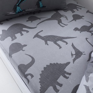 Kids Printed Polycotton Fitted Sheet With Pillowcases - Dino Friends