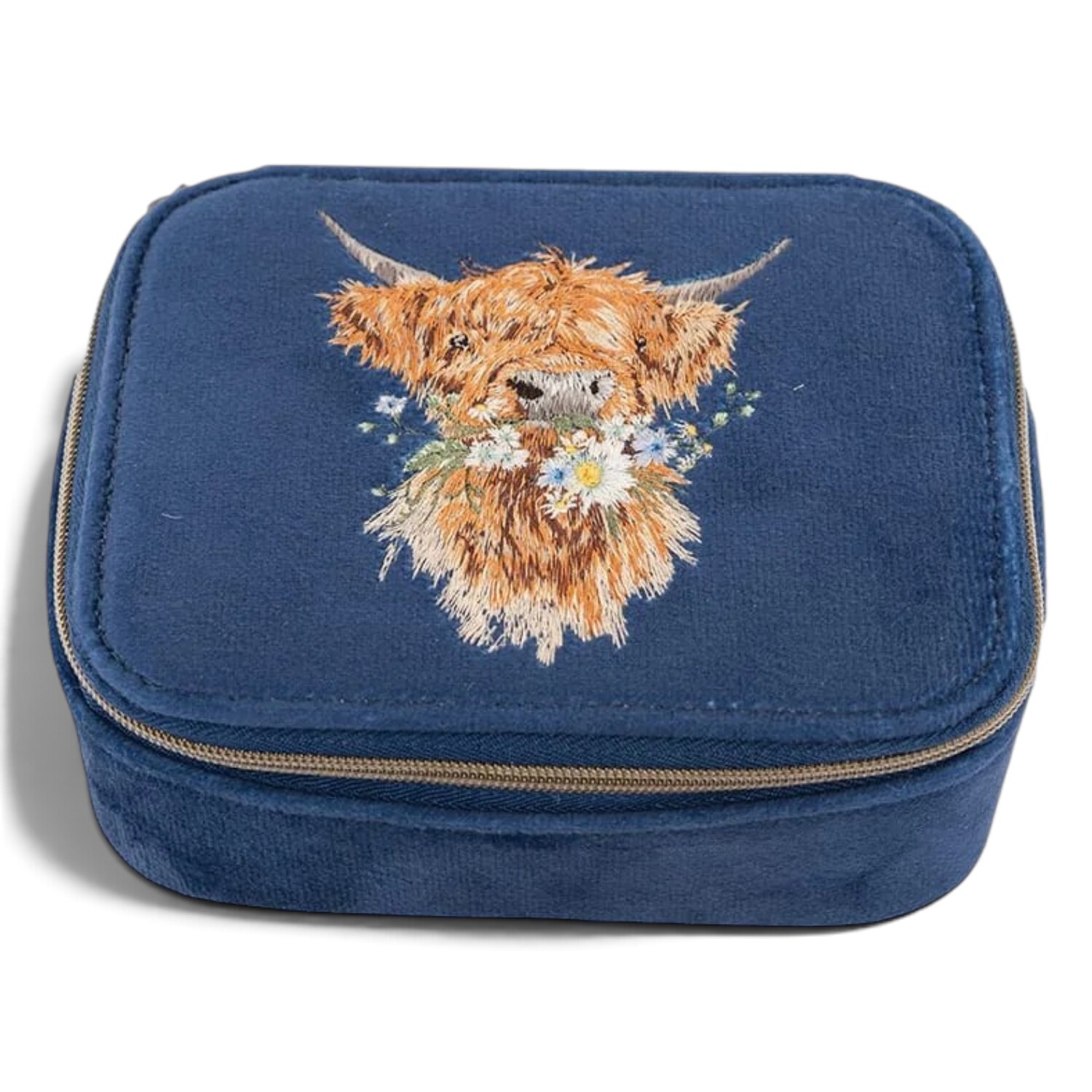 B&Q -  Luxury Velvet Embroidered Jewellery CaseFoxHummingbirdHare Or Highland Cow - Image 3
