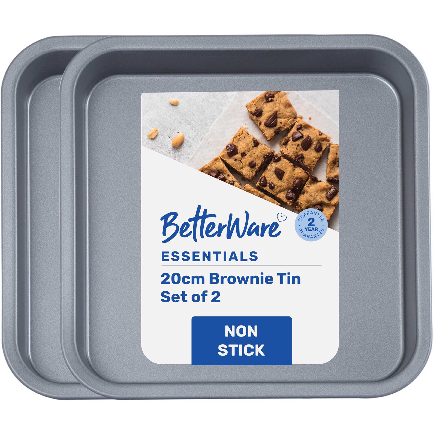 Betterware Essentials 2 X 20Cm Non-Stick Brownie Tins - Pewter/Pewter