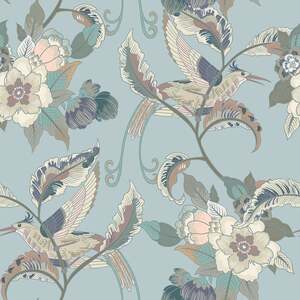 Beautiful Birds Wallpaper Sample in Duck Egg
