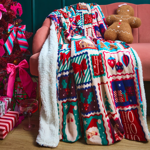 OHS Christmas Postcard Print Sherpa Fleece Throw