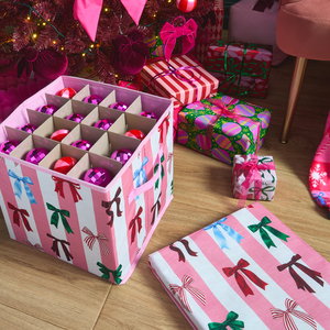 OHS Bow Print Christmas Bauble Storage Box