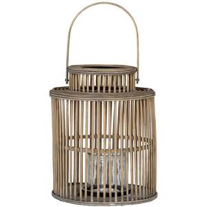 Cylinder Wicker Lantern With Glass Holder