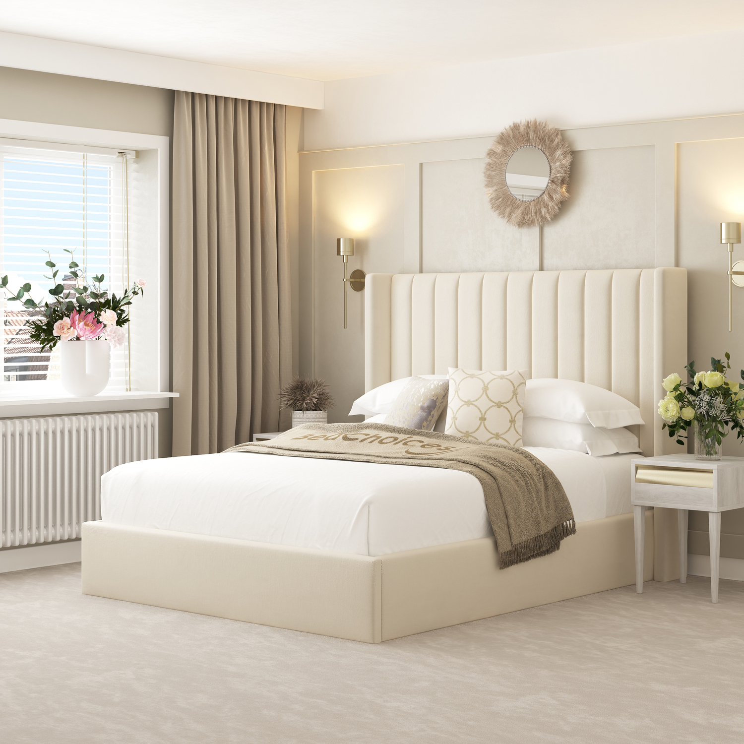 Bed Choices Unisex Cream Madison Upholstered Bed Frame With 54" Headboard In | : Single - Image 3