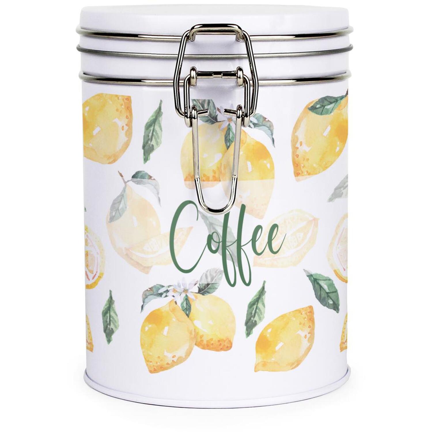 Lemon Print Coffee Canister - Citrus Decor Metal Clip-Lid Kitchen Storage Gift - Image 2