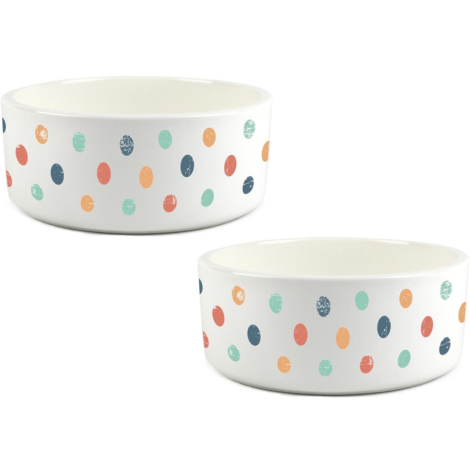 Purely Home Large Dog Bowl Set - White Ceramic - Polkadot Print - 1 Litre Capacity - Image 3