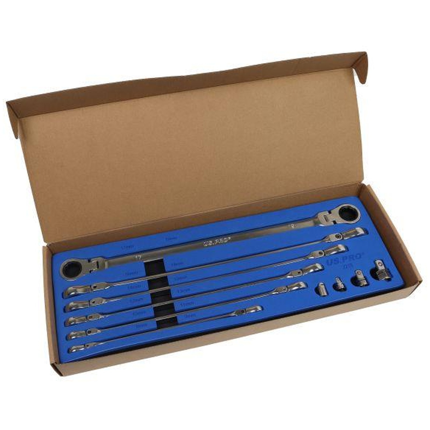 Us Pro 10Pc Long Double Flexi Head Ratchet Spanner Wrench Set 8-19Mm - Image 3