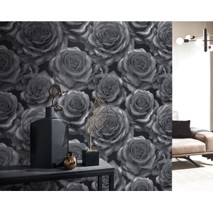 Radiant Black Rose Glitter Wallpaper