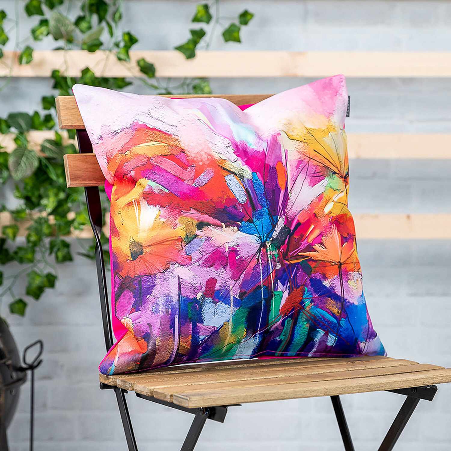 Oil Painting Printed Outdoor Cushion - Pink