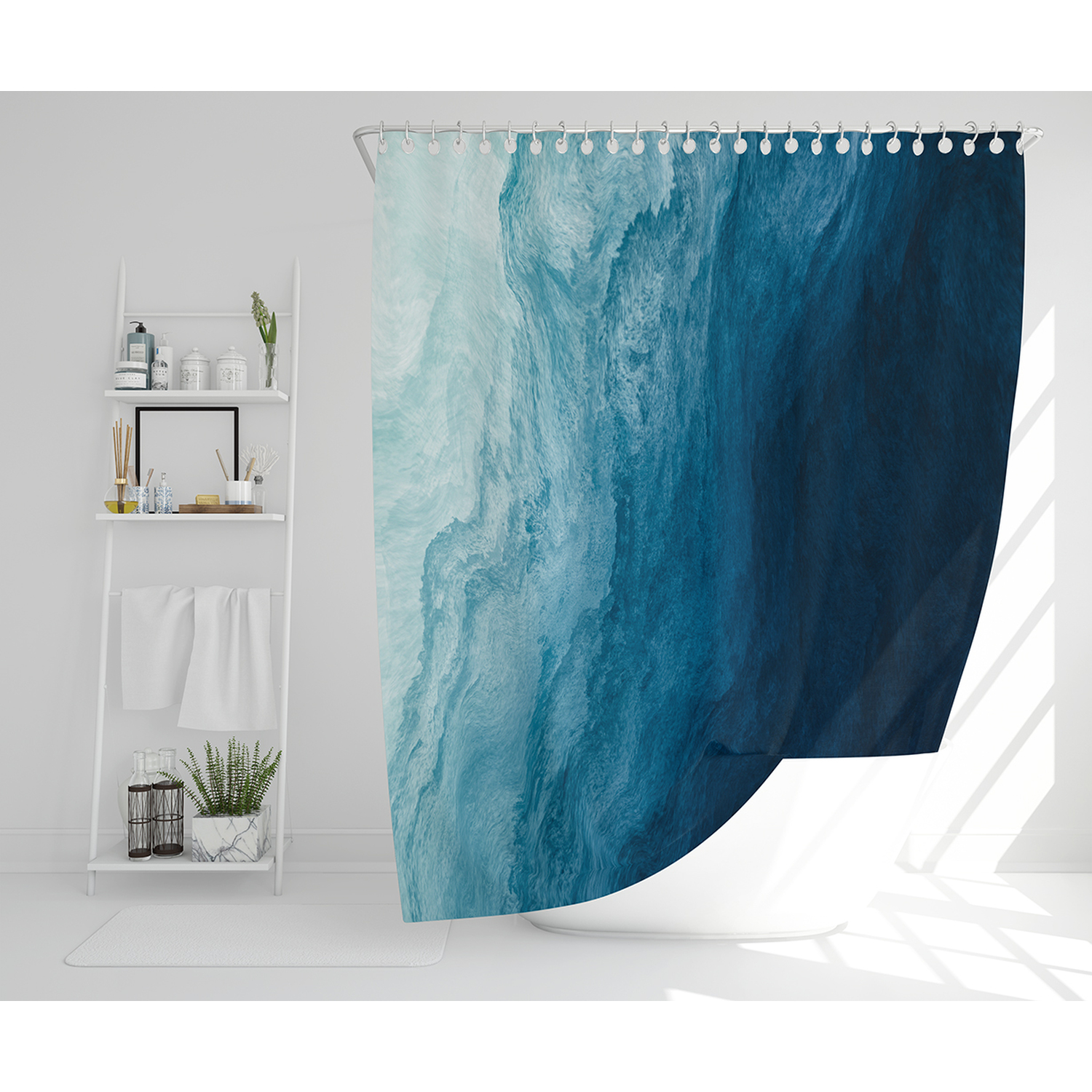 Abstract Blue Liquid Fluid Designer Shower Curtain - Blue