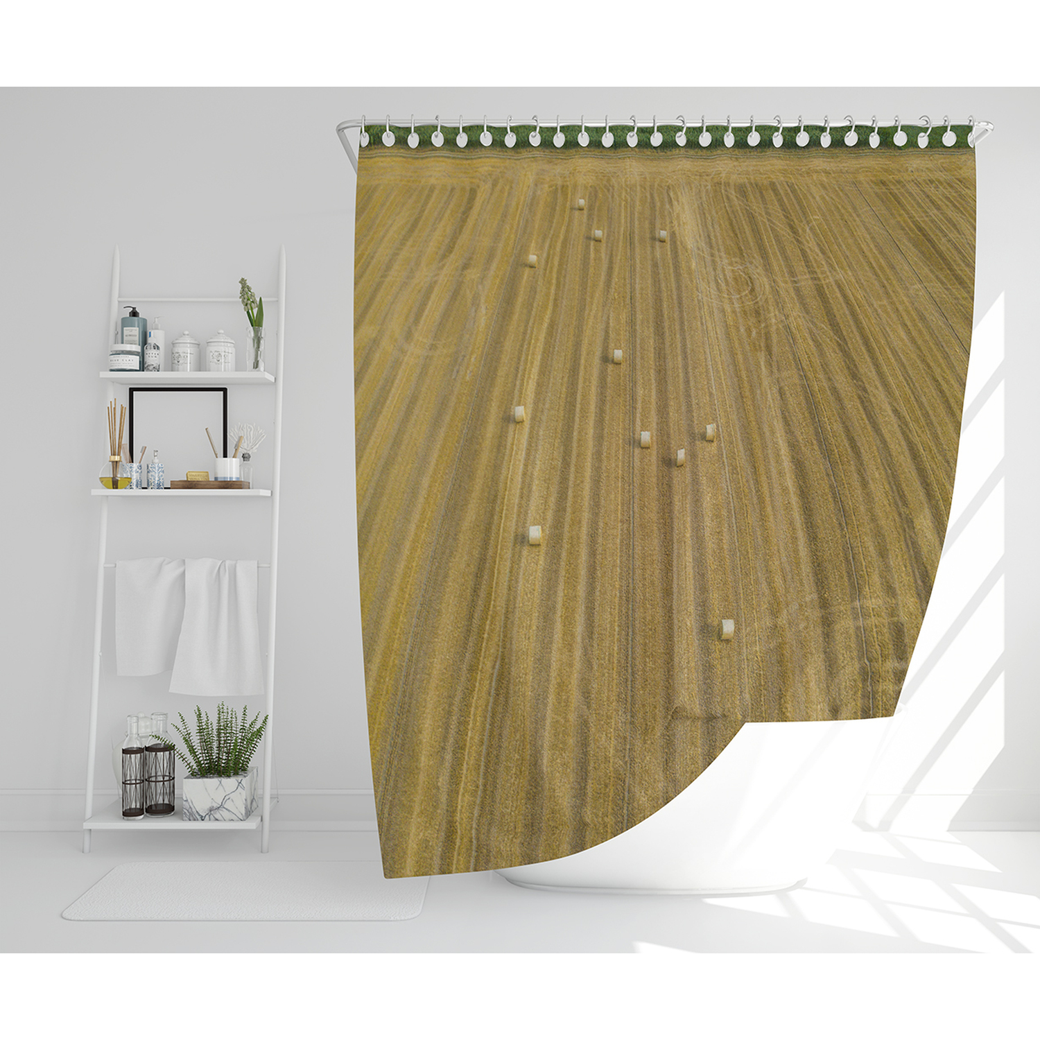 Aerial View Of Hay Bale Fields Shower Curtain
