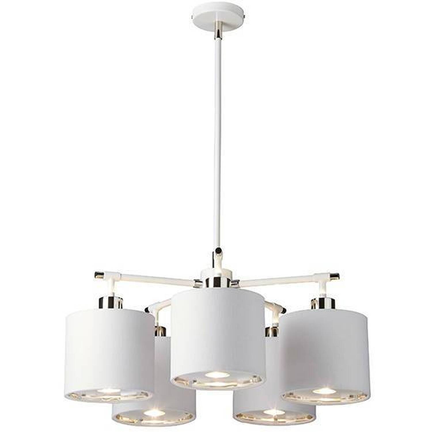 Balance 5 Light Multi Arm Ceiling Pendant Light White, Polished Nickel, E27 - White