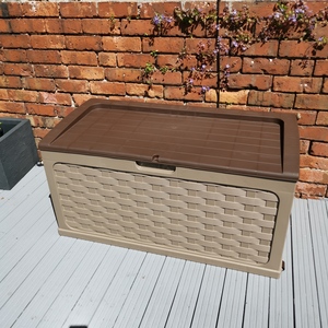 335L Rattan Style Garden Cushion Storage Box with Sit on Lid