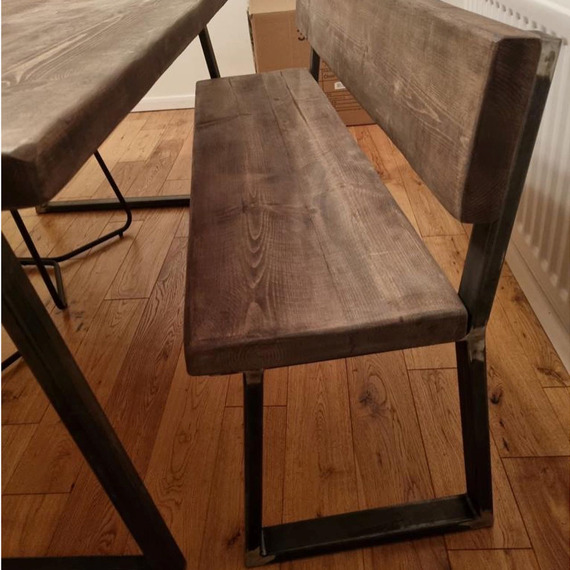 Indoor Seating Bench with Back in Walnut